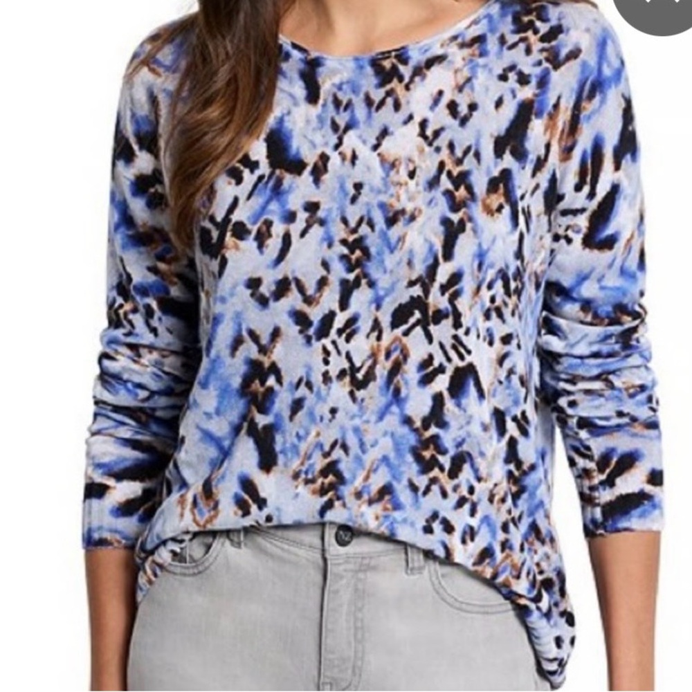 NWT Nic + Zoe Washed Chevron Knit Leopard Print Sweater Top Size XL reg $158